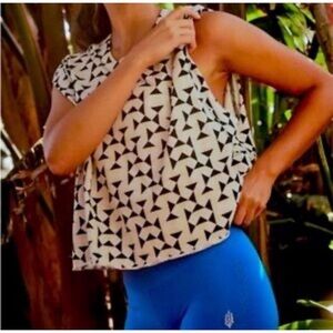 Free People FP movement tank top Printed Trippy Geo Glowing Black and Ivory New